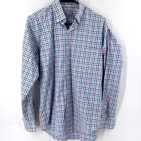 Peter Millar Blue and Red Casual Button Down Shirt - Picture 1 of 7